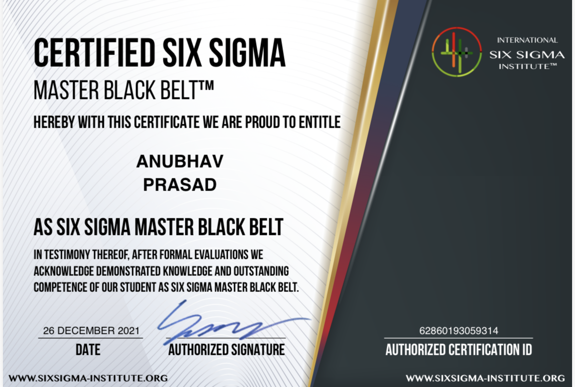 Lean Six Sigma Master Black Belt certificate