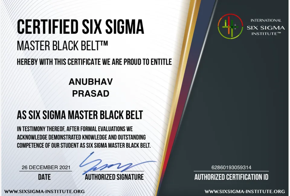 Lean Six Sigma Master Black Belt certificate